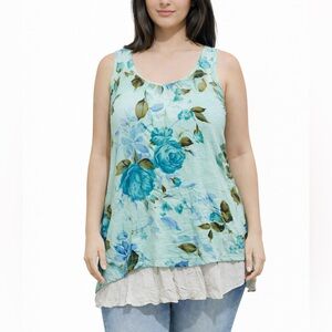 New Woman Design Floral Mint Green Sleeveless Blouse Large